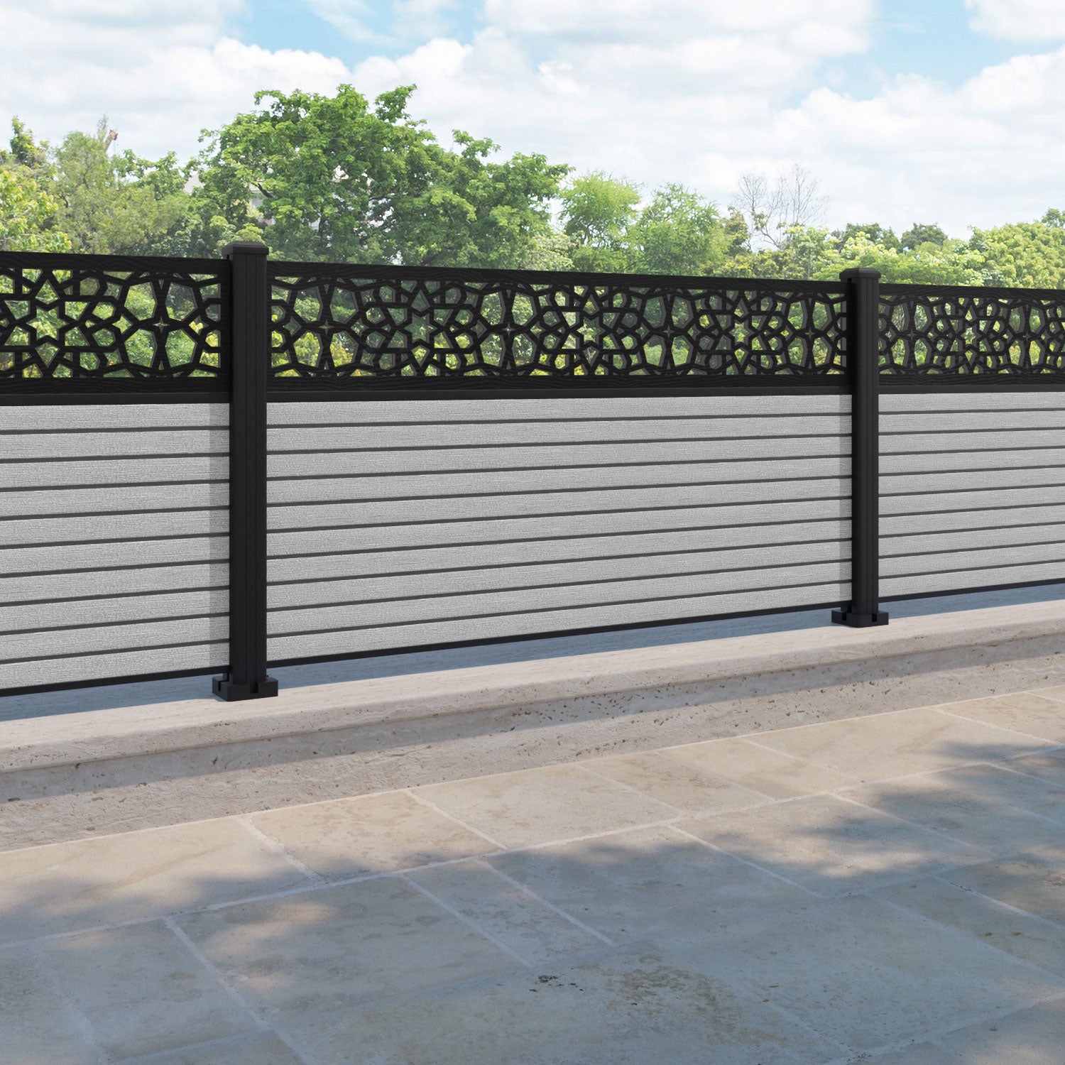 Hudson Nazira Fence Panel - Light Grey - with our aluminium posts