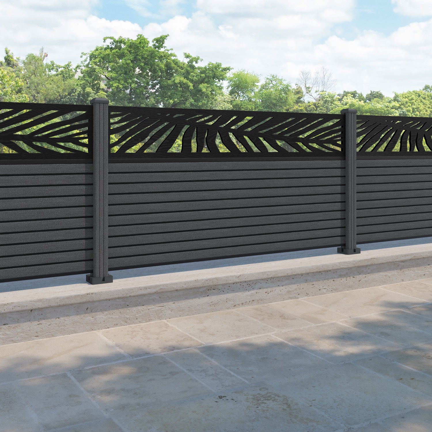 Hudson Palm Fence Panel - Dark Grey - with our composite posts