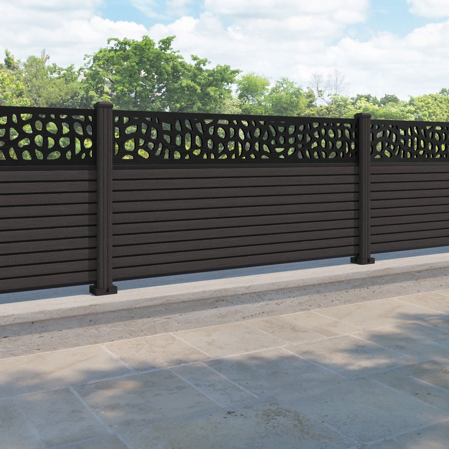 Hudson Pebble Fence Panel - Dark Oak - with our composite posts