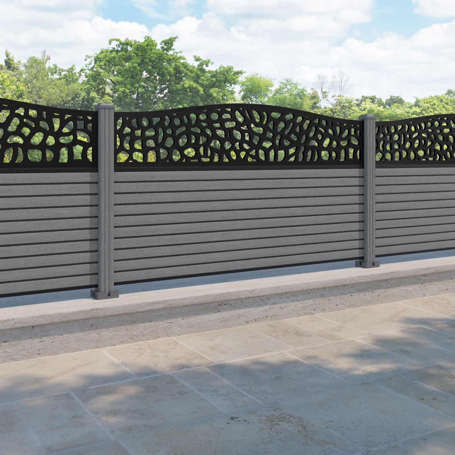 Hudson Pebble Curved Top Fence Panel - Mid Grey - with our composite posts