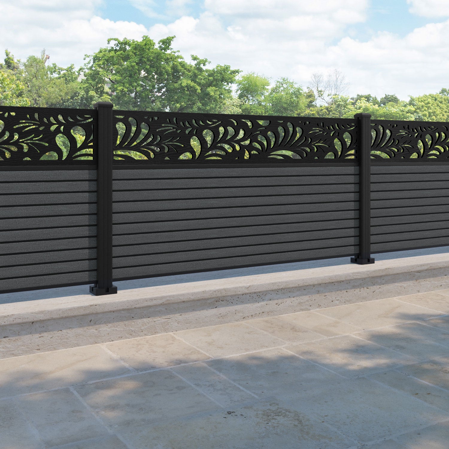 Hudson Petal Fence Panel - Dark Grey - with our aluminium posts