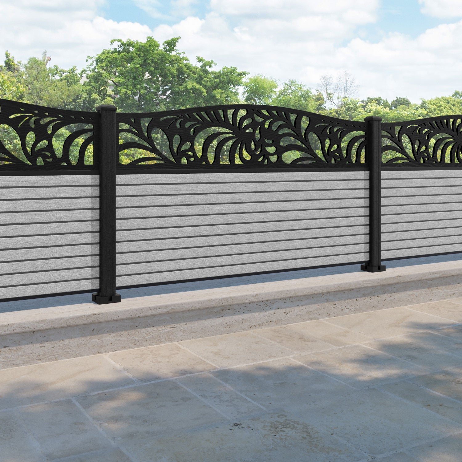 Hudson Petal Curved Top Fence Panel - Light Grey - with our composite posts