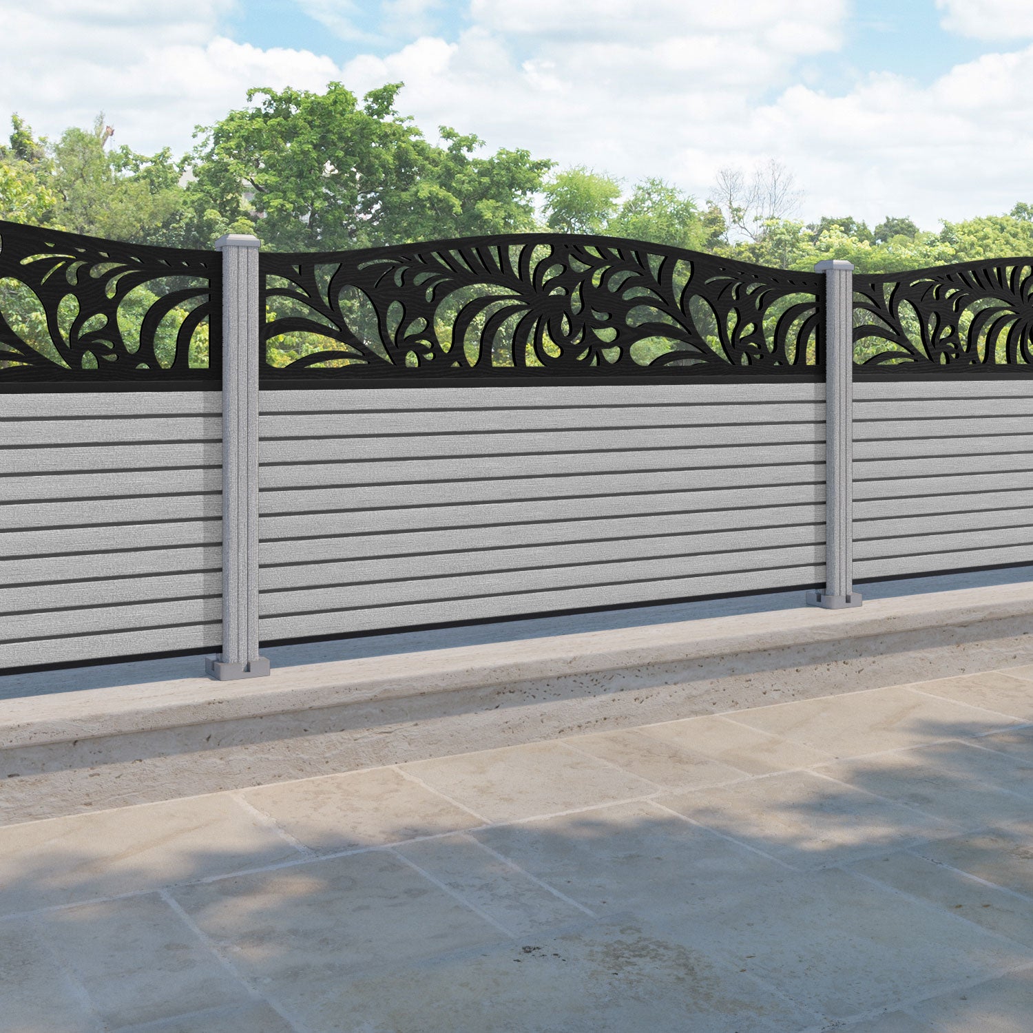 Hudson Petal Curved Top Fence Panel - Light Grey - with our composite posts