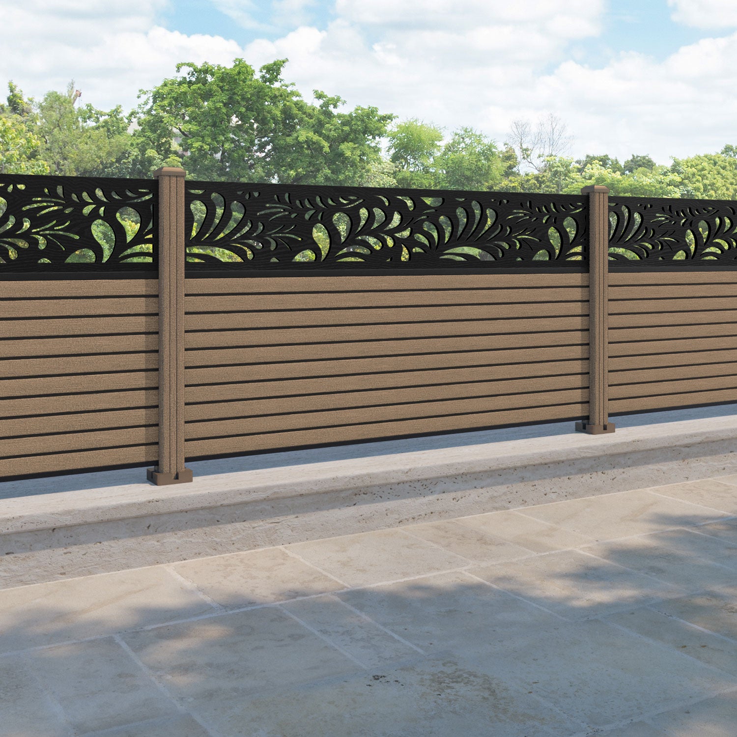 Hudson Petal Fence Panel - Teak - with our composite posts