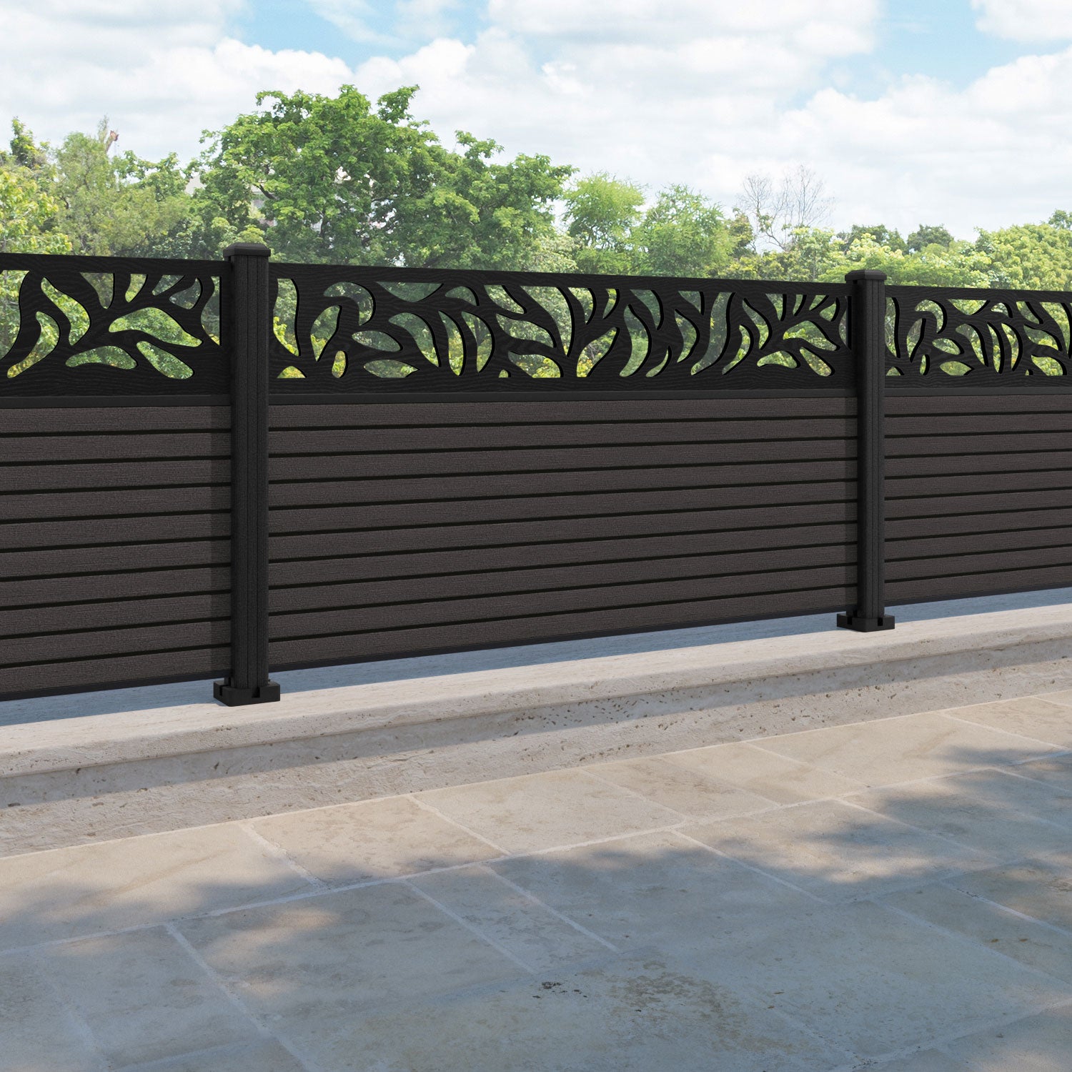 Hudson Plume Fence Panel - Dark Oak - with our composite posts