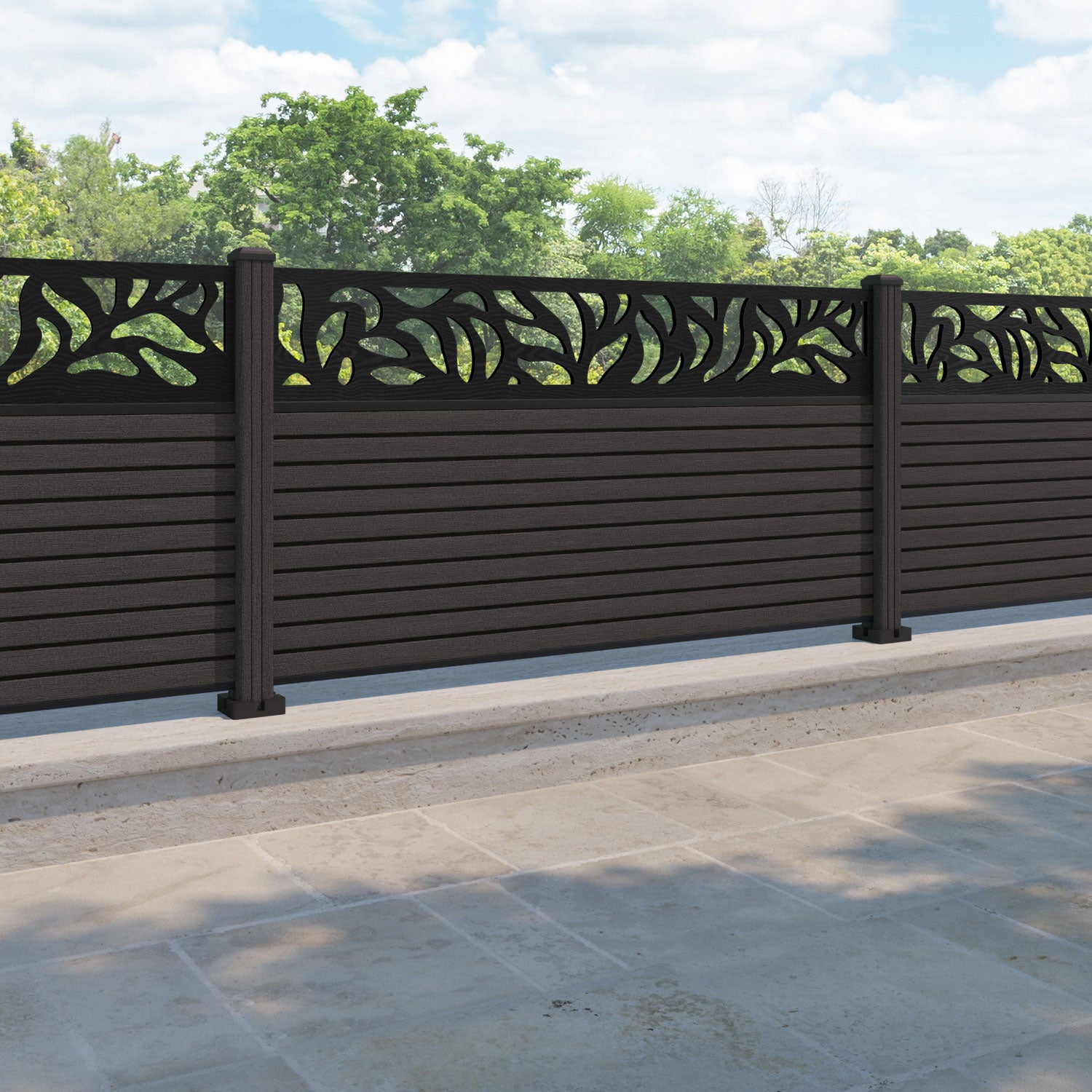 Hudson Plume Fence Panel - Dark Oak - with our composite posts
