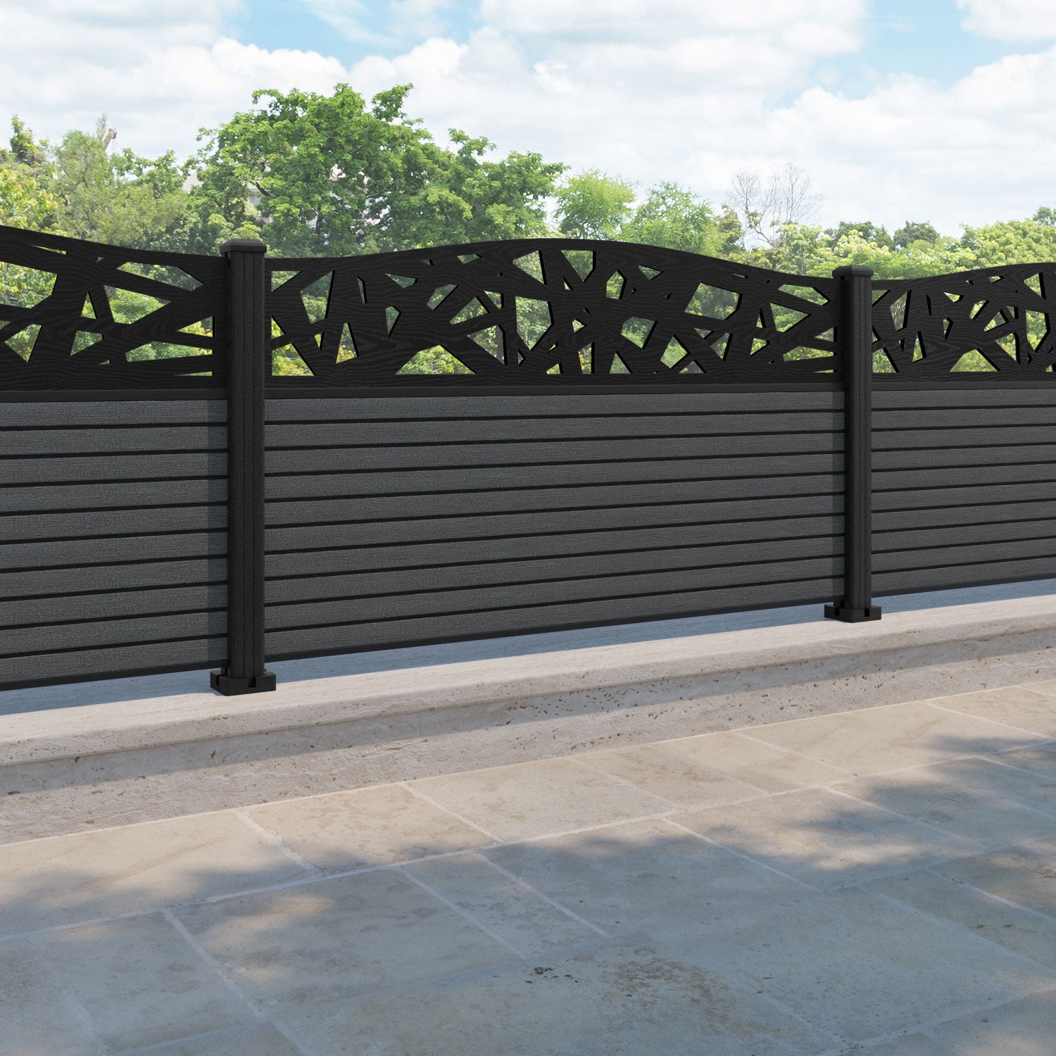 Hudson Prism Curved Top Fence Panel - Dark Grey - with our composite posts