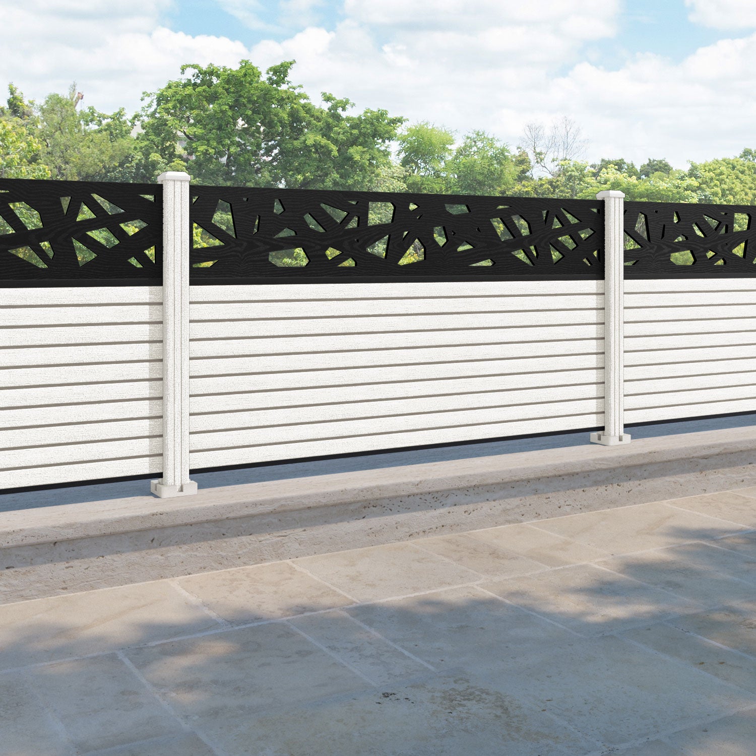 Hudson Prism Fence Panel - Light Stone - with our composite posts