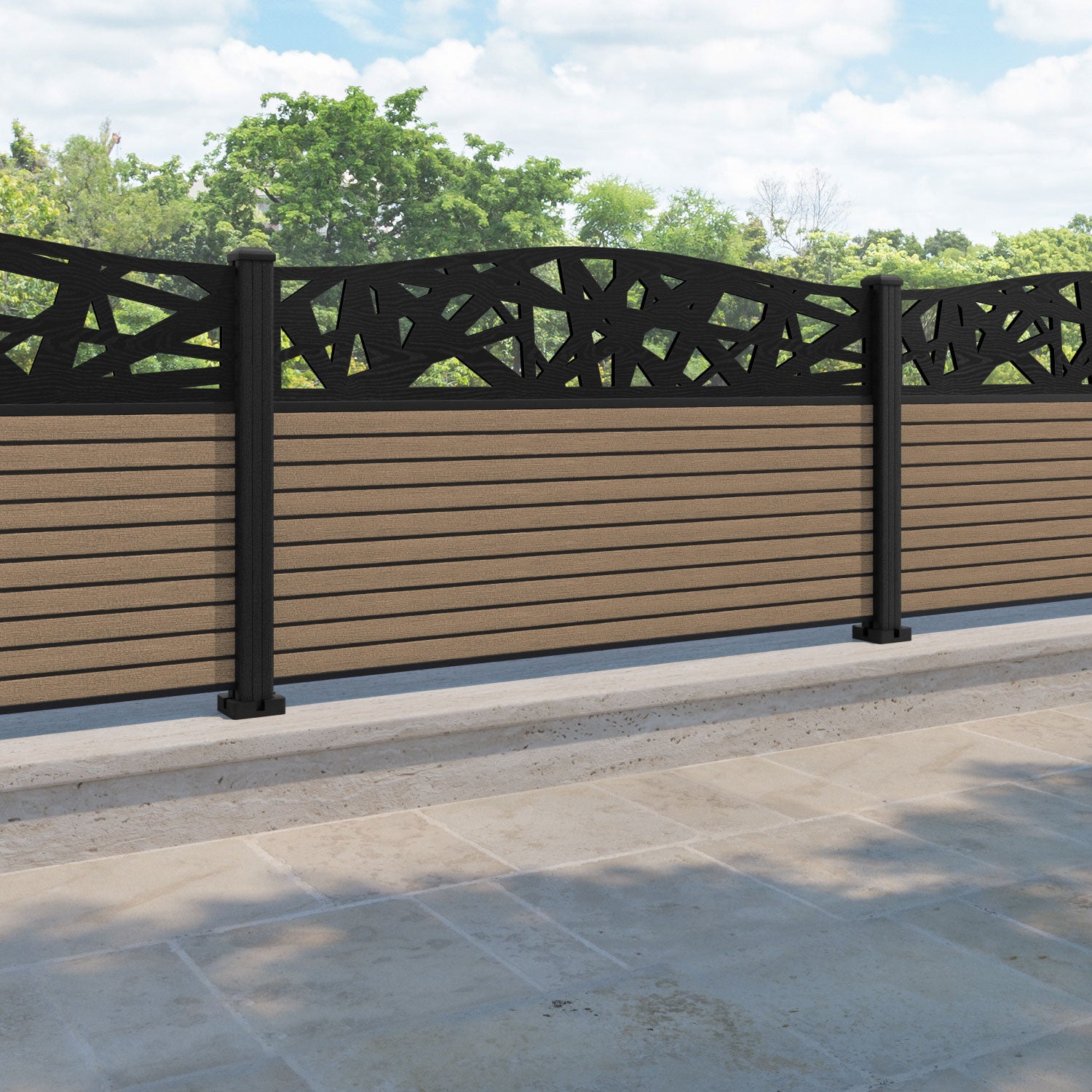 Hudson Prism Curved Top Fence Panel - Teak - with our composite posts