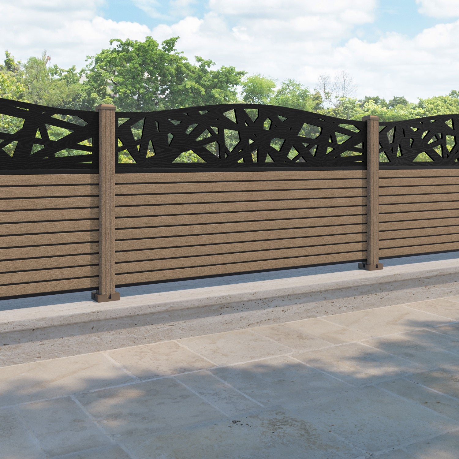 Hudson Prism Curved Top Fence Panel - Teak - with our composite posts