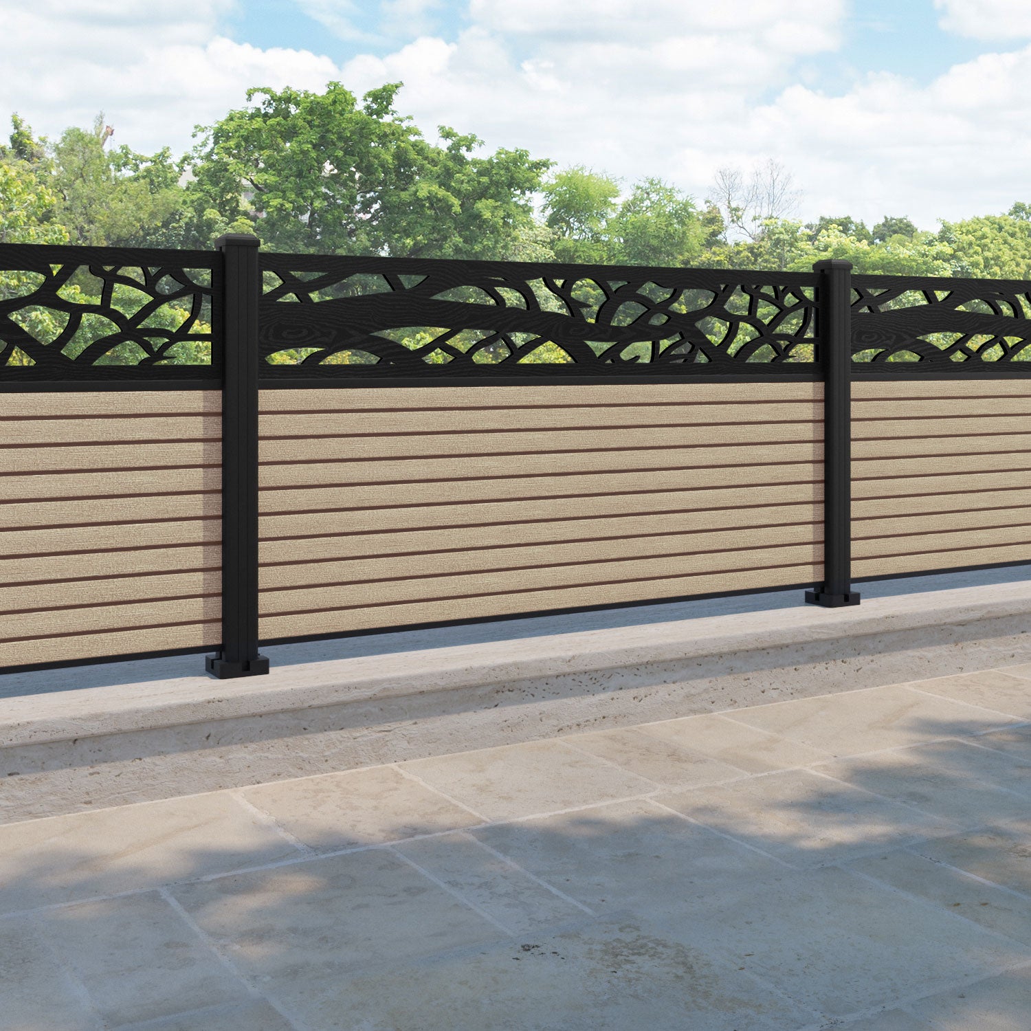 Hudson Twilight Fence Panel - Light Oak - with our aluminium posts