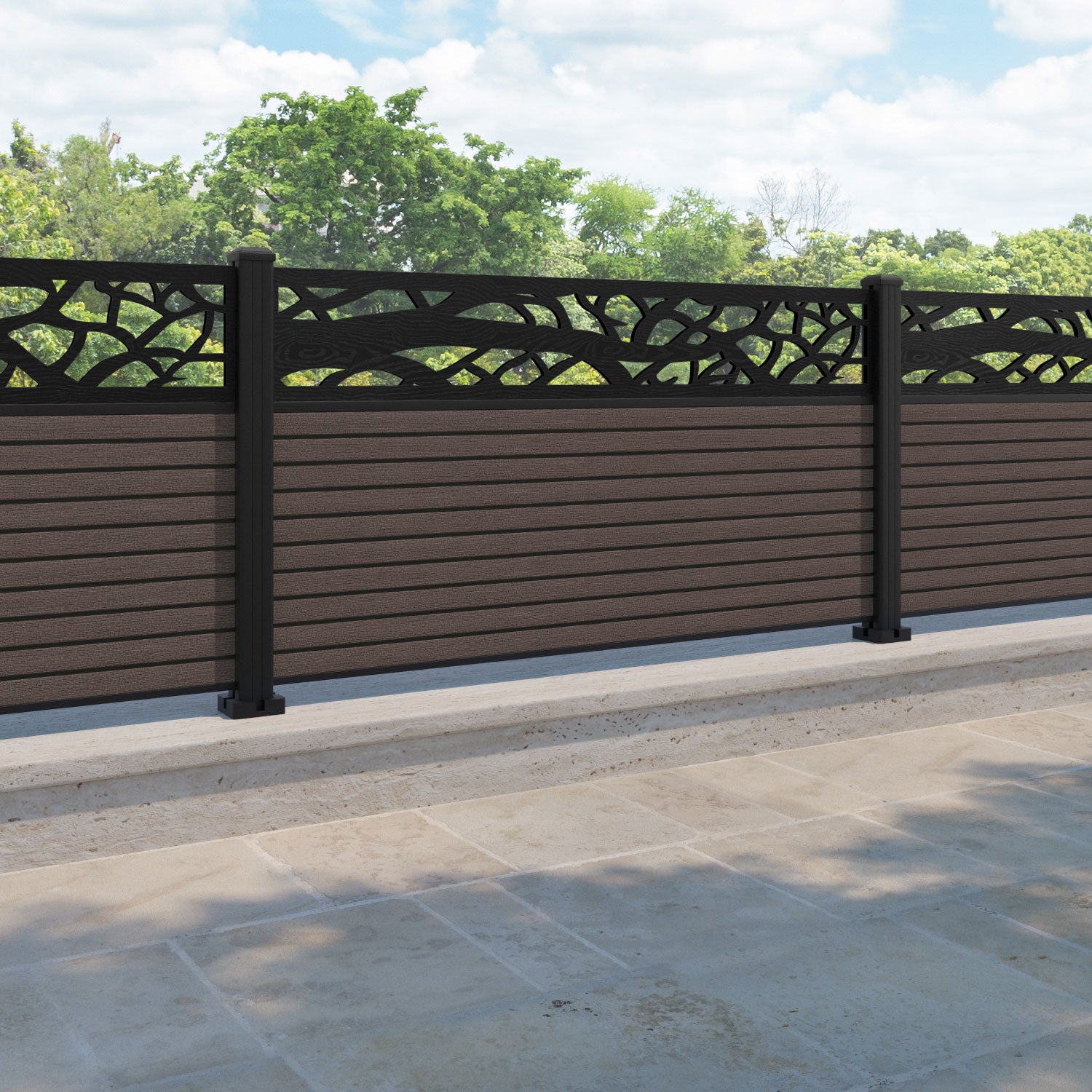 Hudson Twilight Fence Panel - Mid Brown - with our aluminium posts