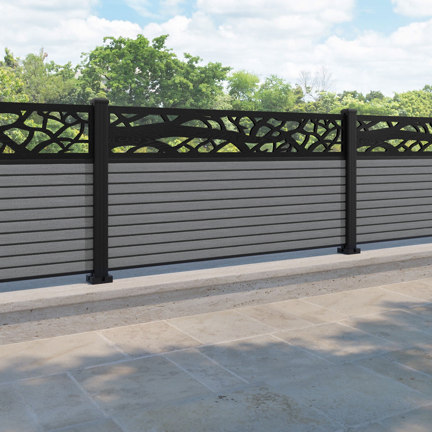 Hudson Twilight Fence Panel - Mid Grey - with our aluminium posts