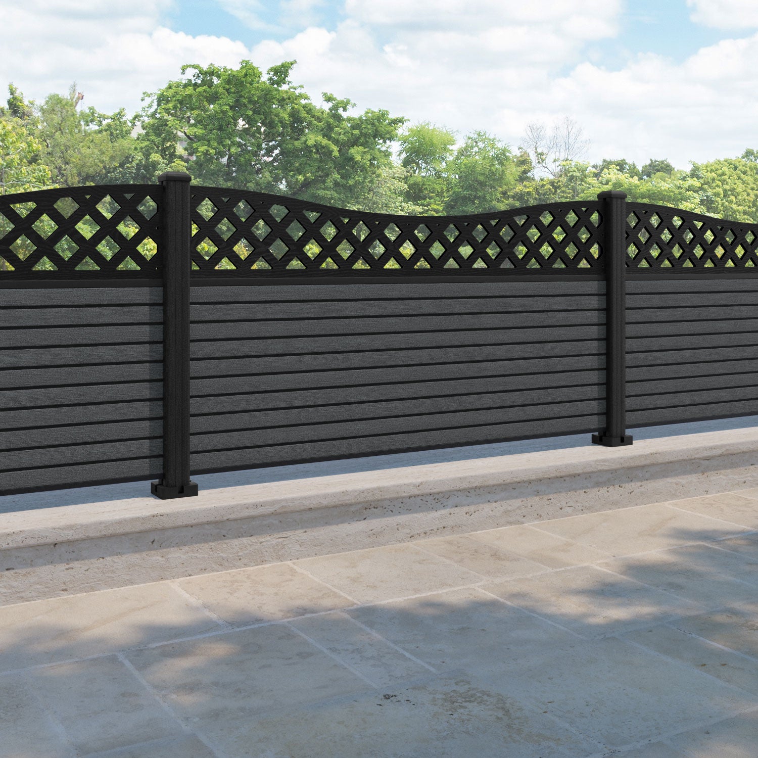 Hudson Low Wave Fence Panel - Dark Grey - with our composite posts