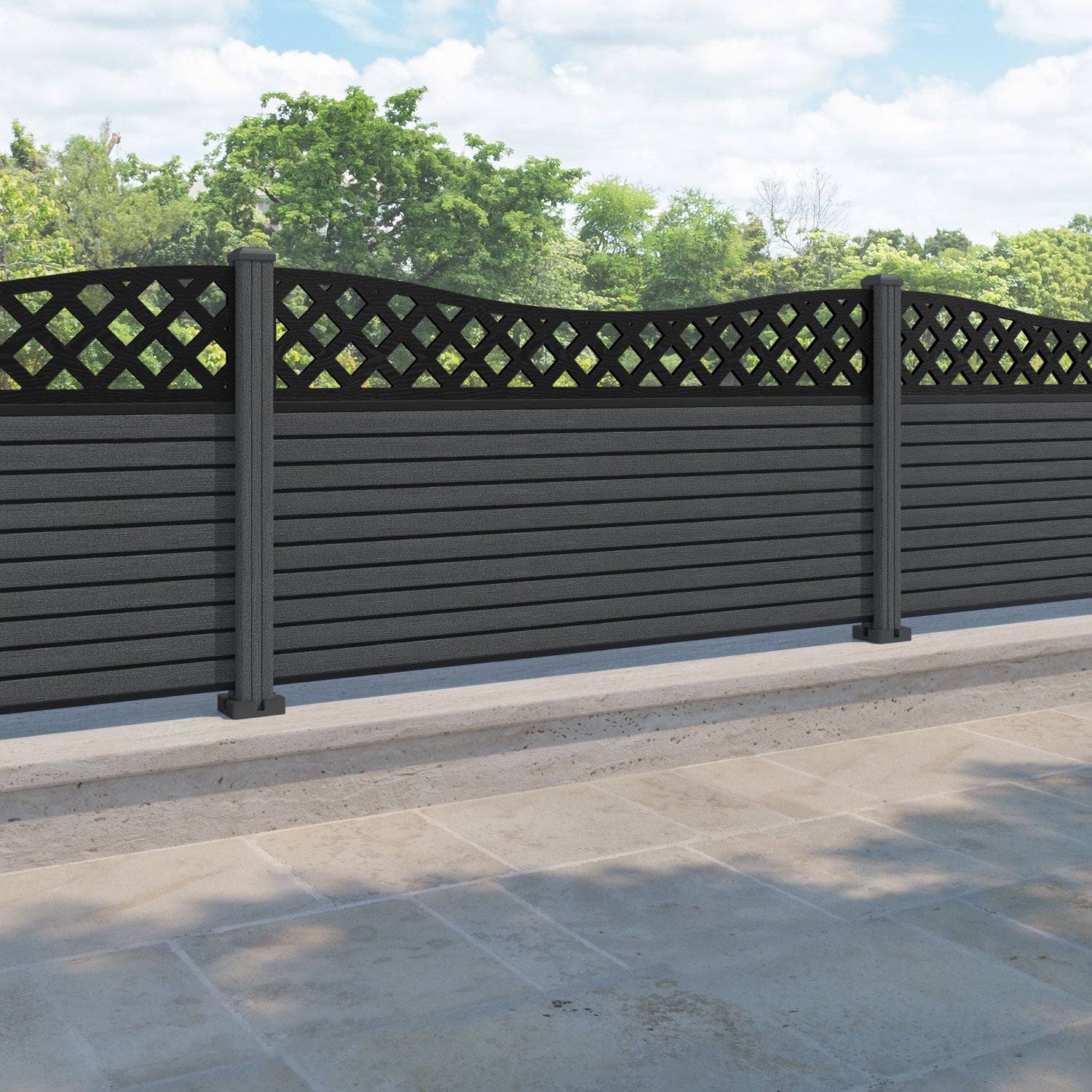Hudson Low Wave Fence Panel - Dark Grey - with our composite posts
