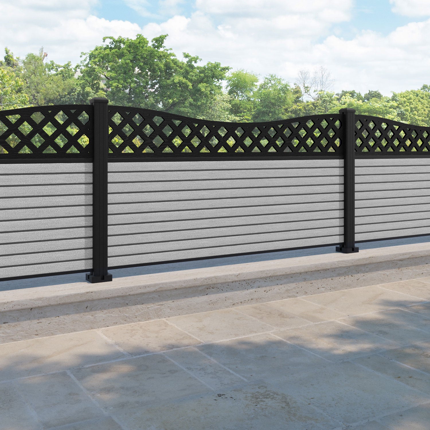 Hudson Low Wave Fence Panel - Light Grey - with our aluminium posts