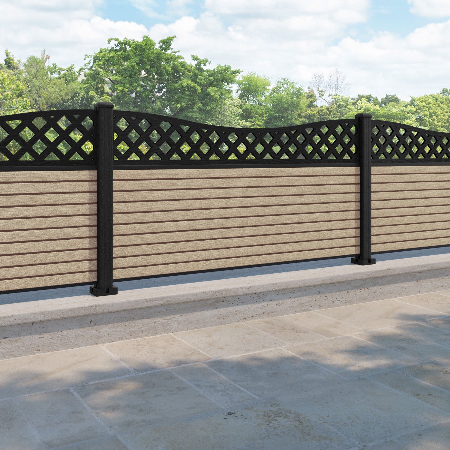 Hudson Low Wave Fence Panel - Light Oak - with our composite posts