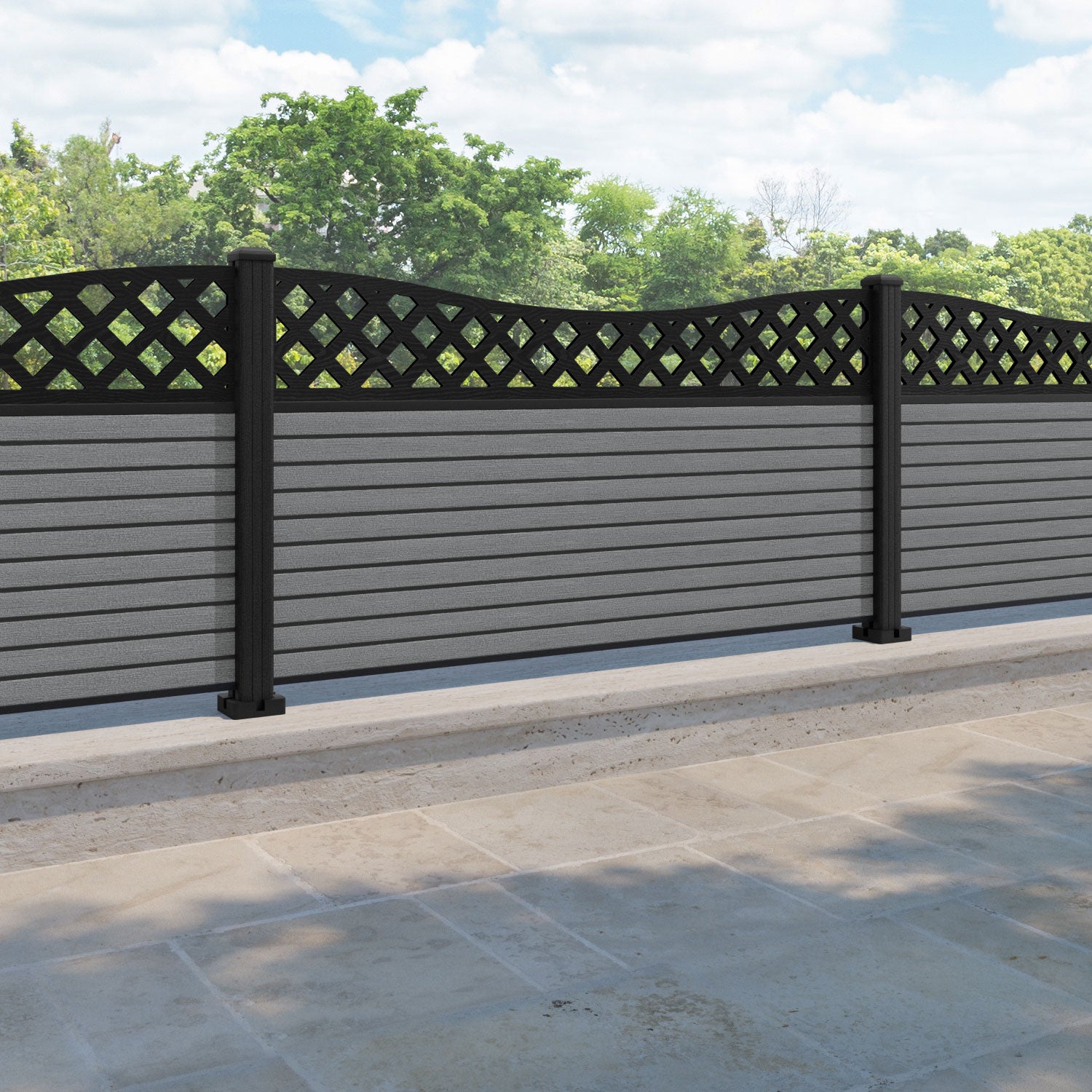 Hudson Low Wave Fence Panel - Mid Grey - with our composite posts