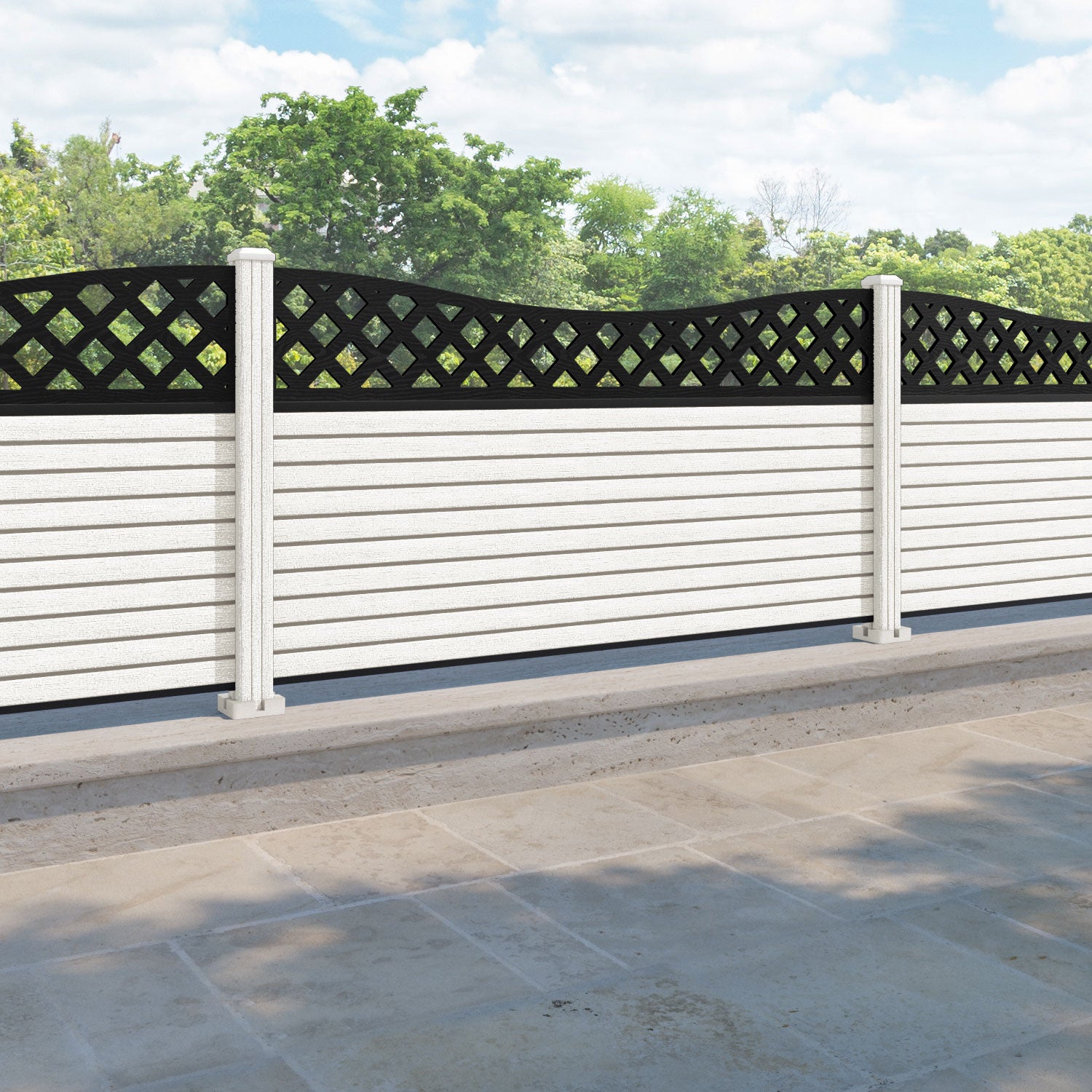 Hudson Low Wave Fence Panel - Light Stone - with our composite posts