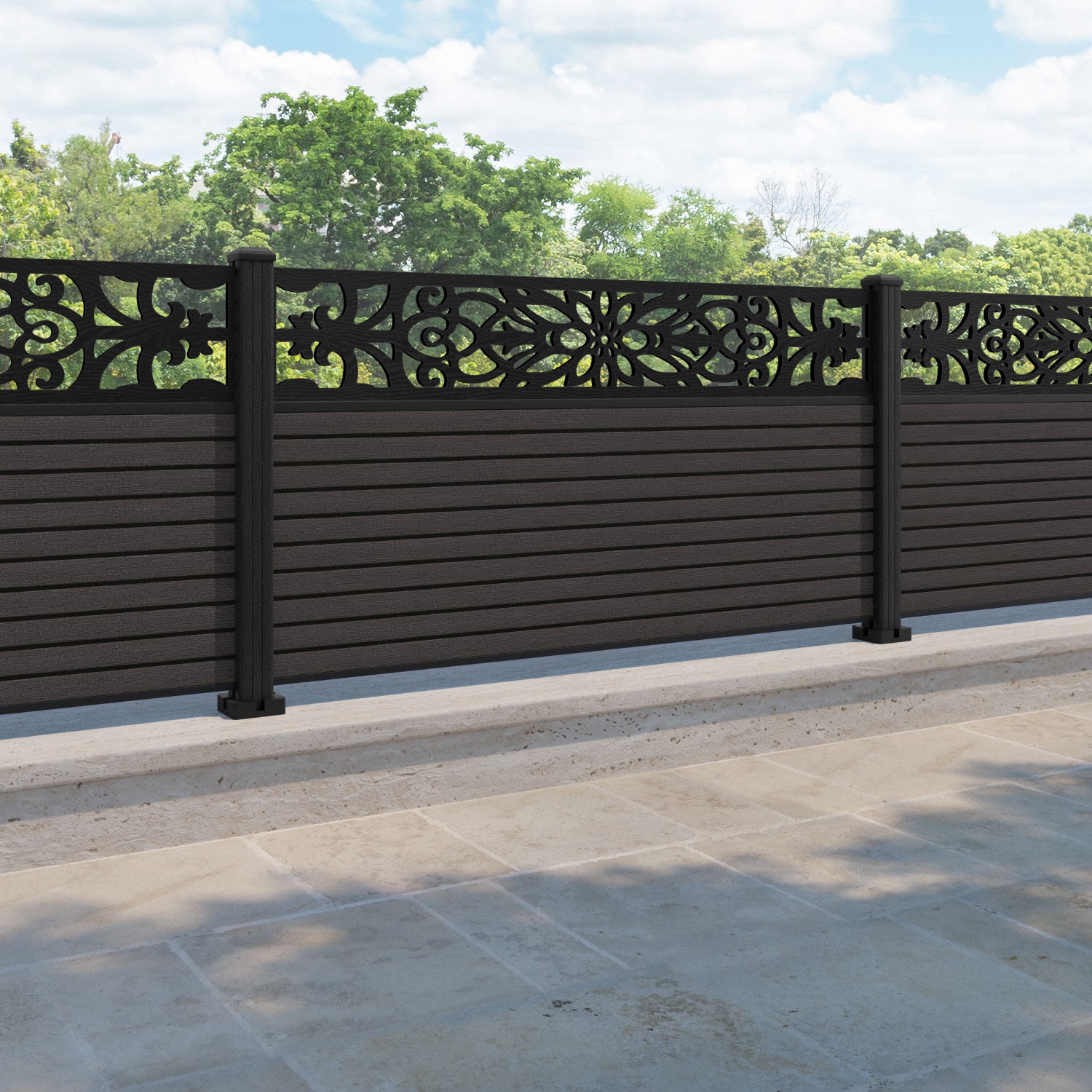 Hudson Windsor Fence Panel - Dark Oak - with our composite posts