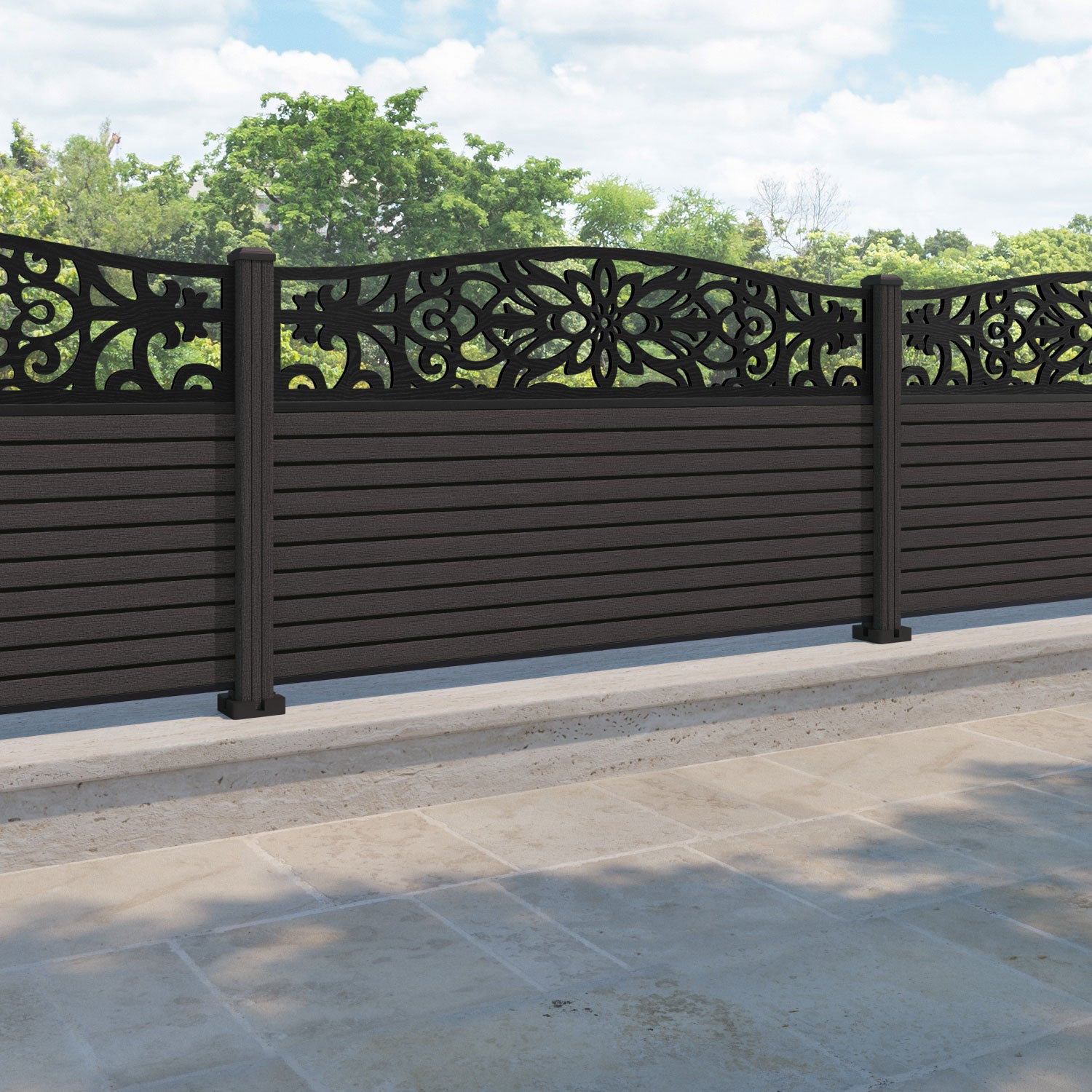 Hudson Windsor Curved Top Fence Panel - Dark Oak - with our composite posts