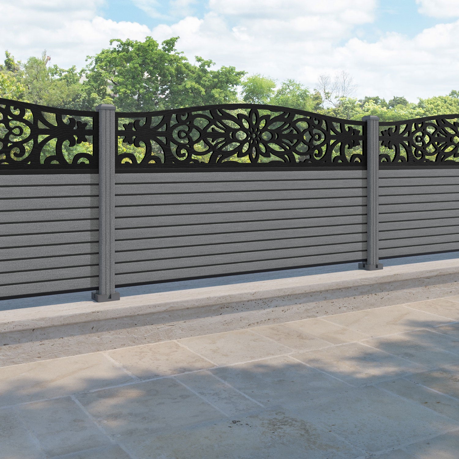 Hudson Windsor Curved Top Fence Panel - Mid Grey - with our composite posts