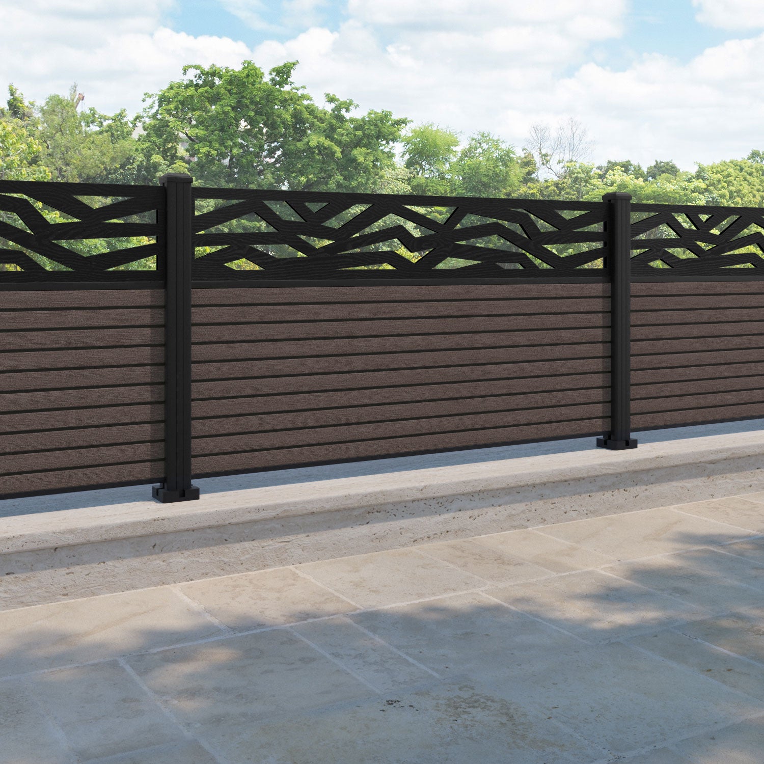 Hudson Zenith Fence Panel - Mid Brown - with our aluminium posts