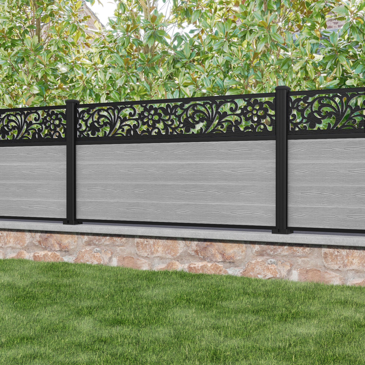 Classic Eden Fence Panel - Light Grey - with our aluminium posts