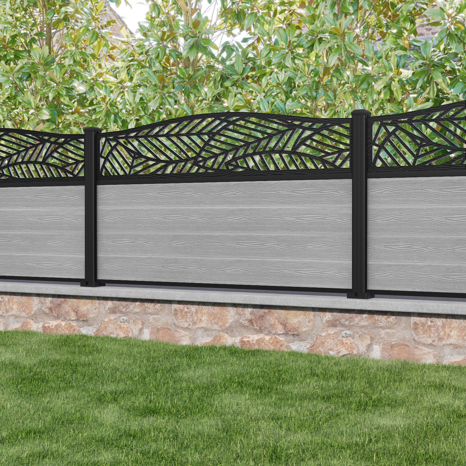 Classic Habitat Curved Top Fence Panel - Light Grey - with our aluminium posts