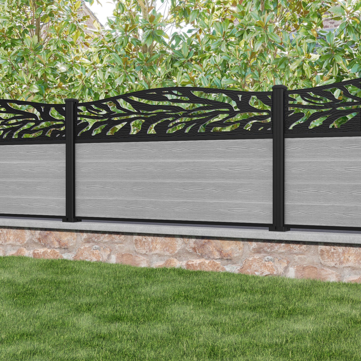 Classic Malawi Curved Top Fence Panel - Light Grey - with our aluminium posts