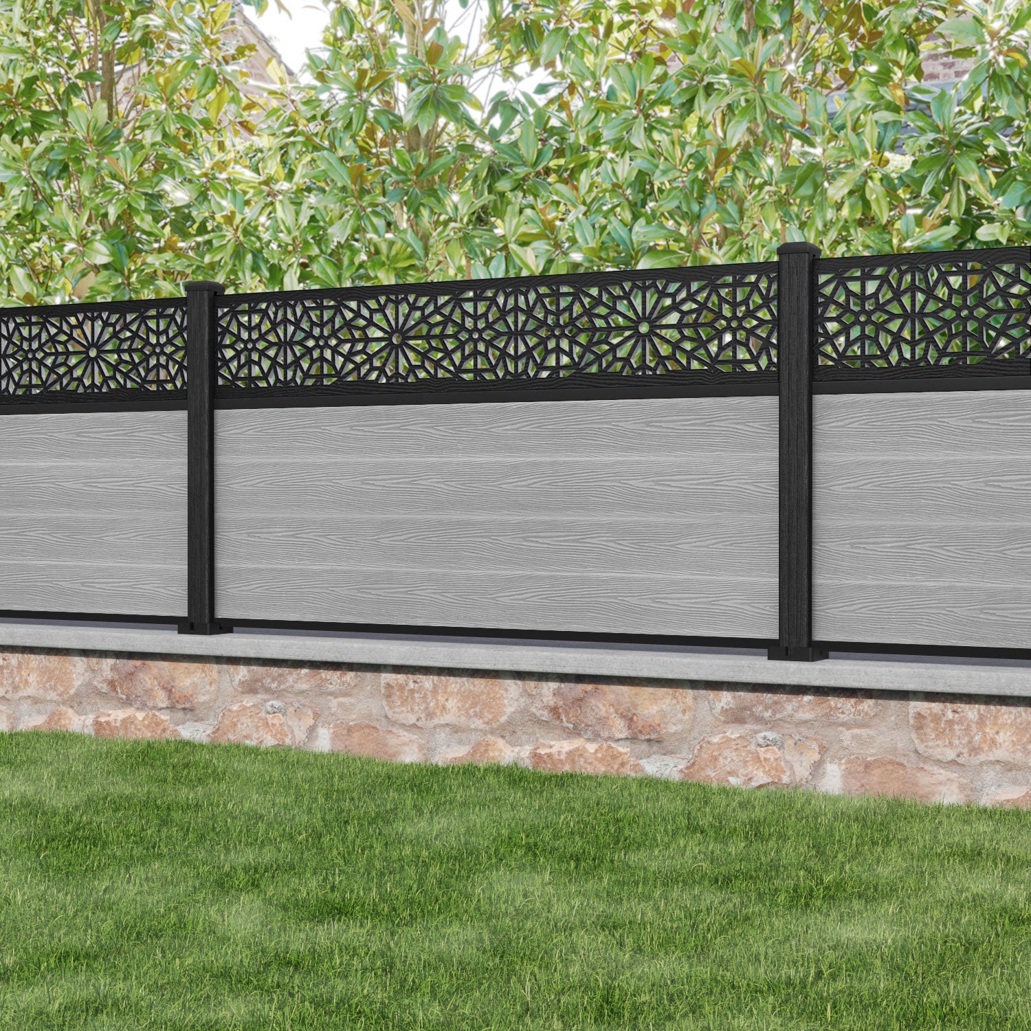Classic Alnara Fence Panel - Light Grey - with our composite posts