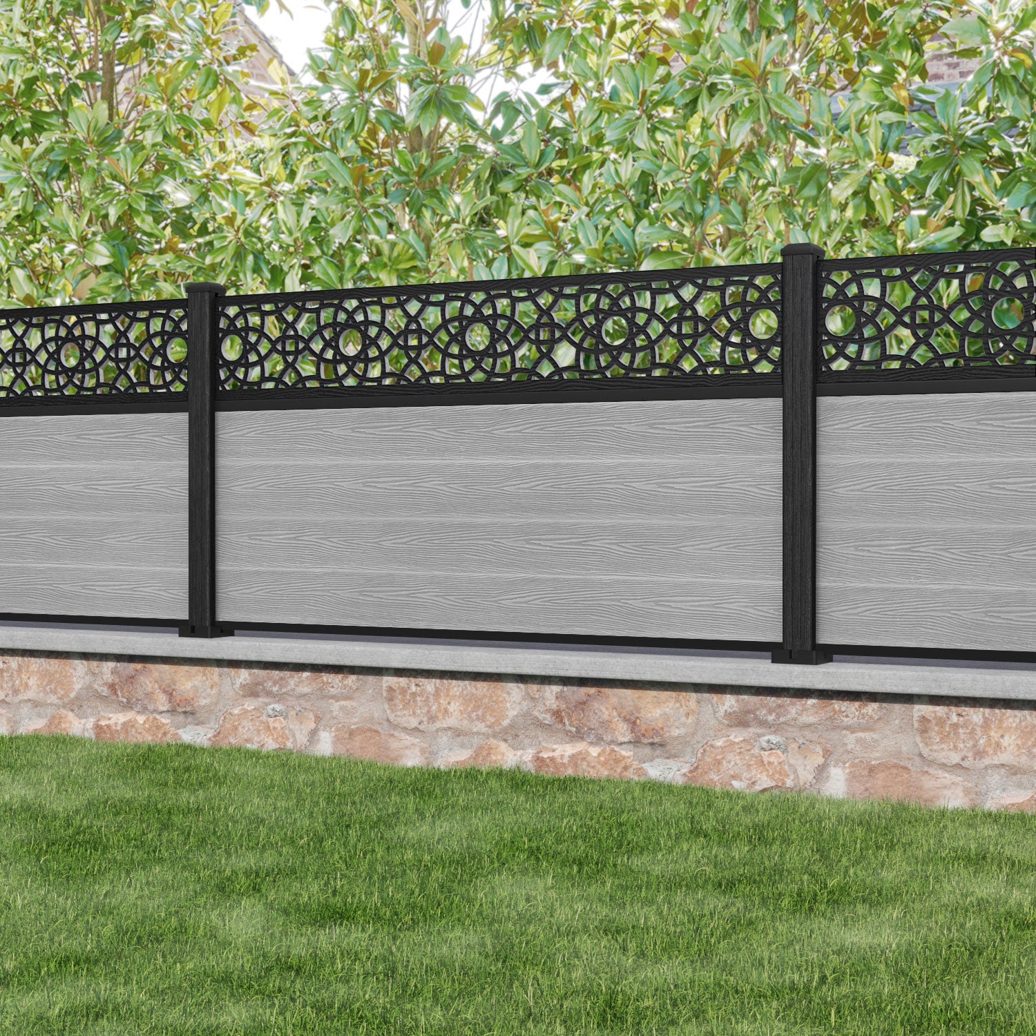 Classic Ambar Fence Panel - Light Grey - with our composite posts