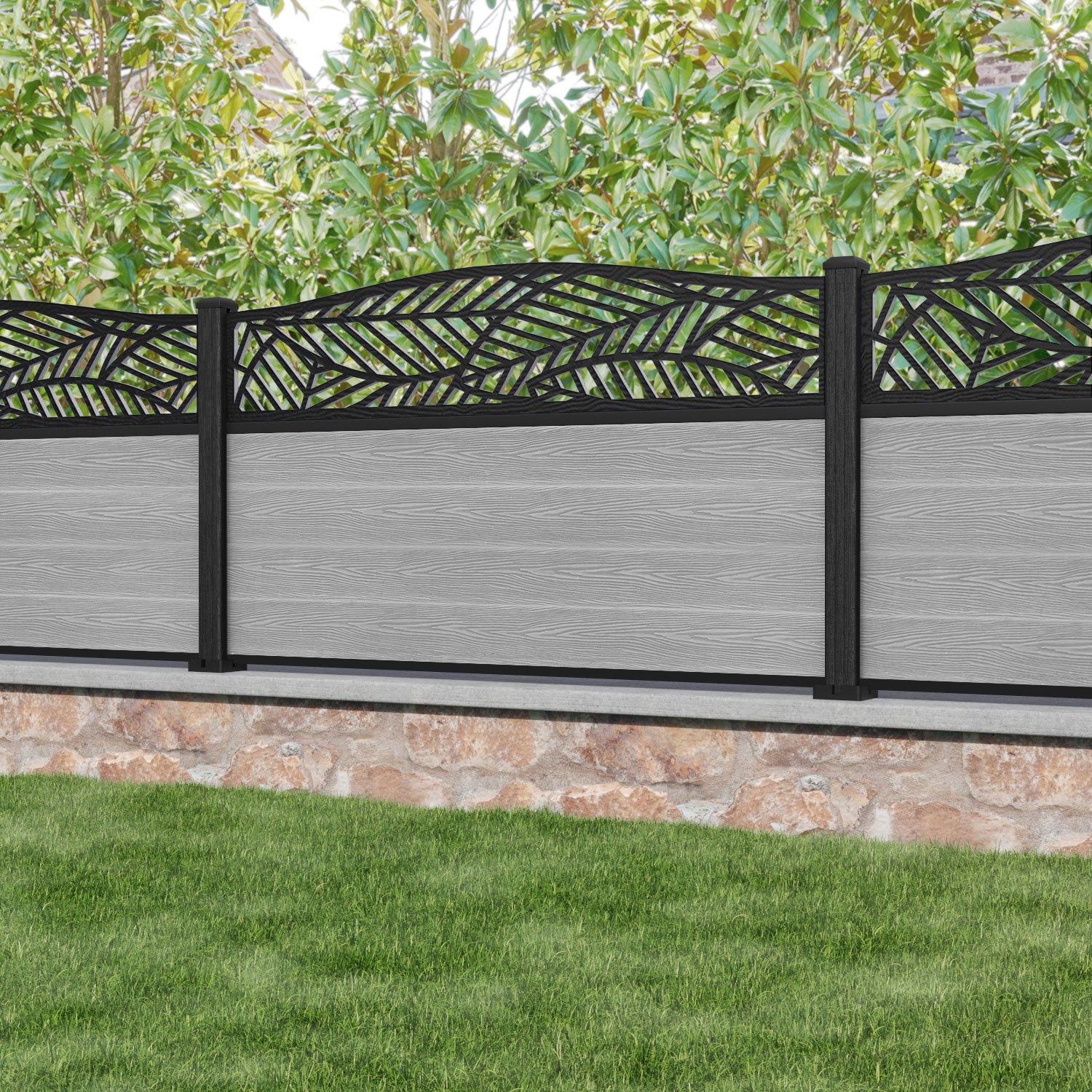 Classic Habitat Curved Top Fence Panel - Light Grey - with our composite posts