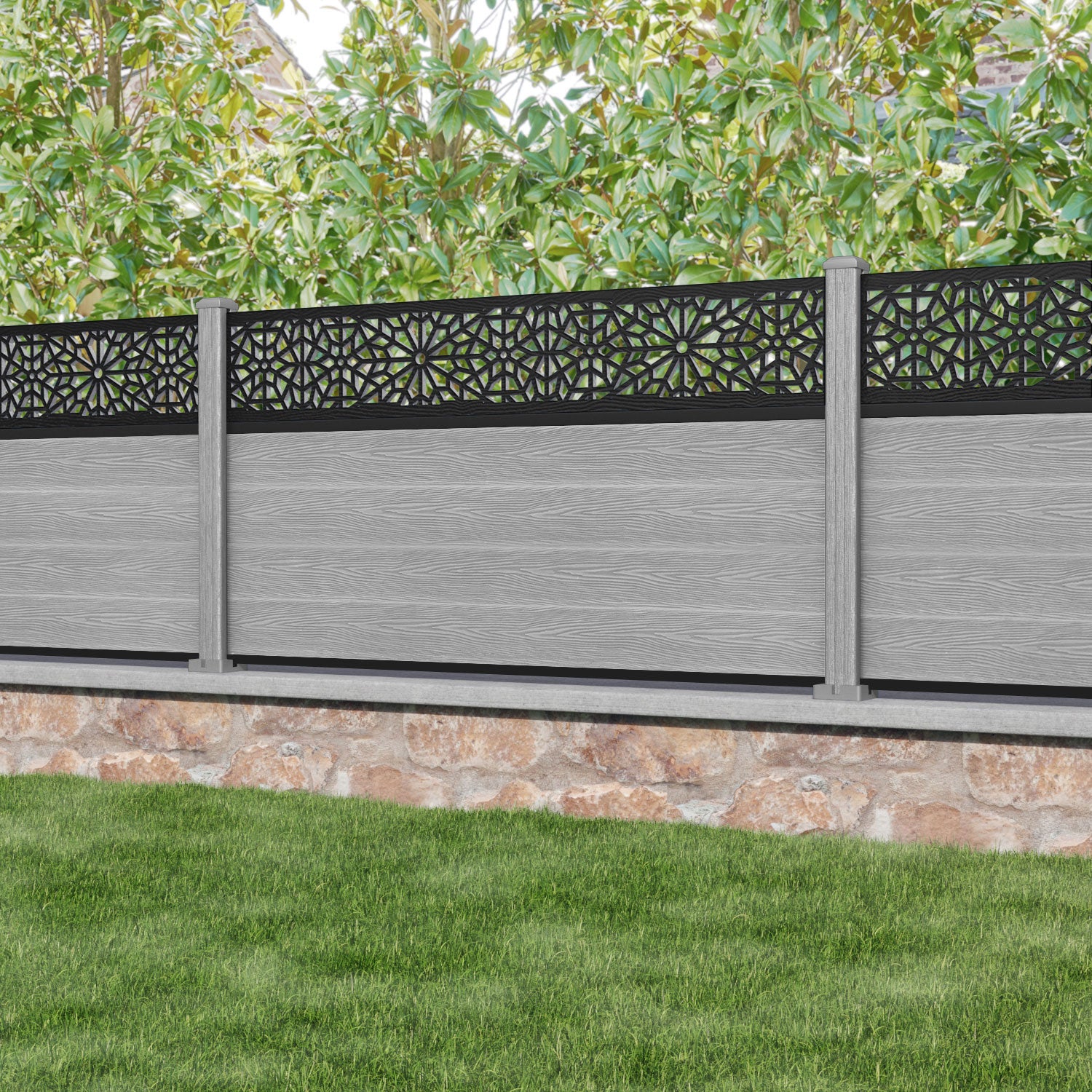 Classic Alnara Fence Panel - Light Grey - with our composite posts