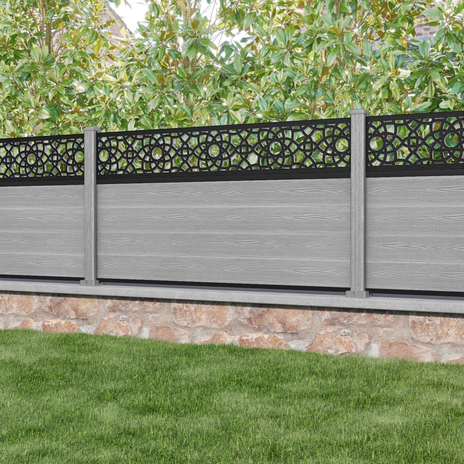 Classic Ambar Fence Panel - Light Grey - with our composite posts