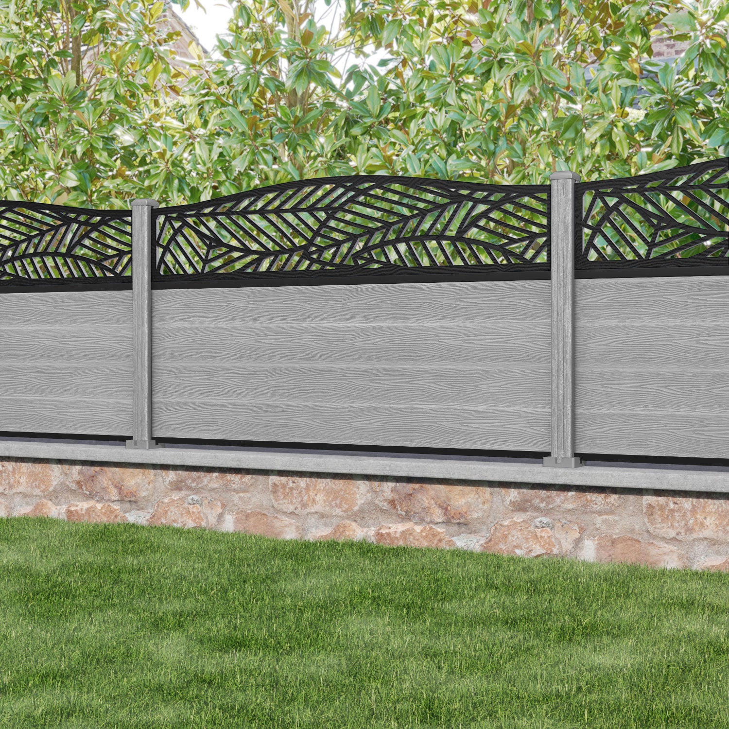 Classic Habitat Curved Top Fence Panel - Light Grey - with our composite posts