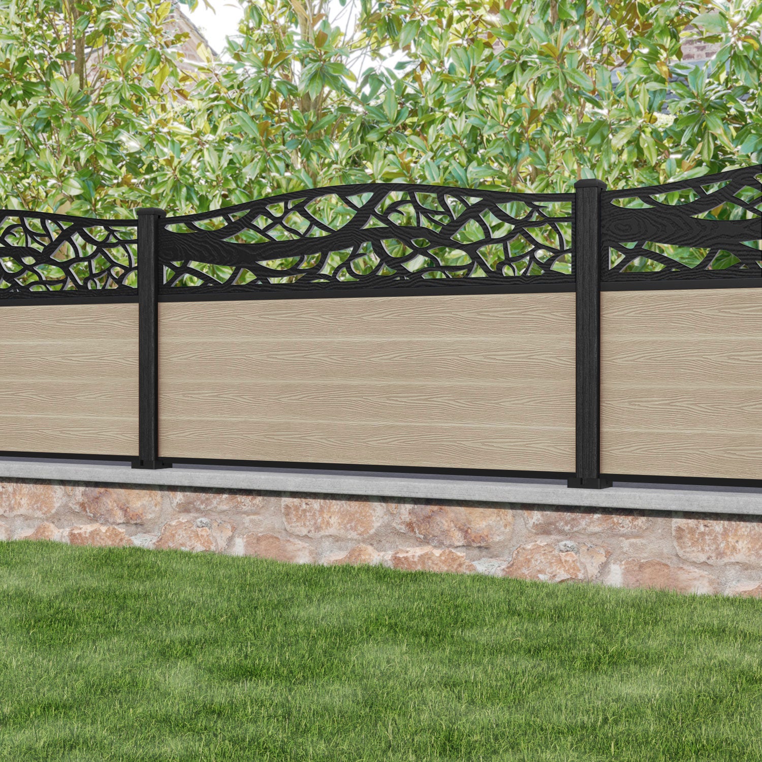 Classic Twilight Curved Top Fence Panel - Light Oak - with our composite posts