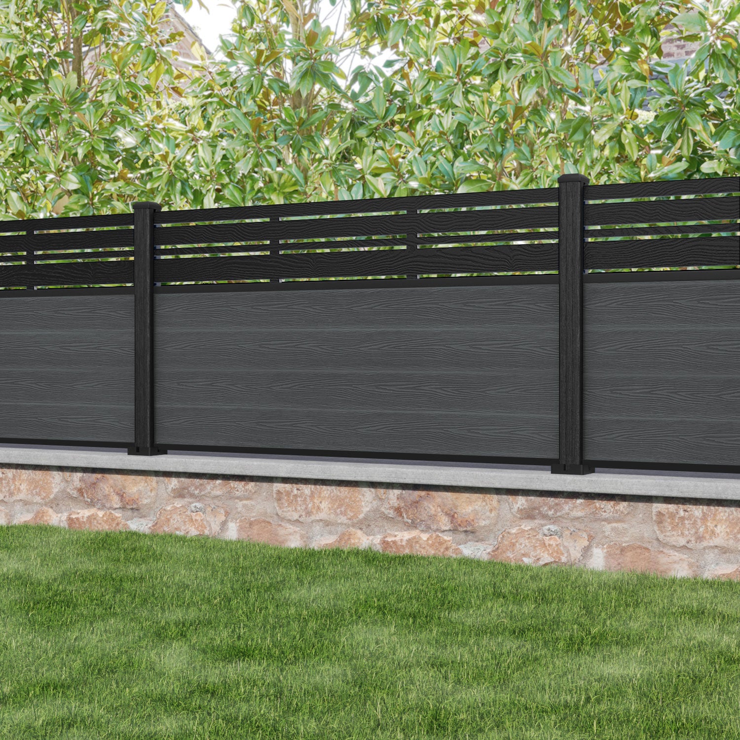 Classic Linea Fence Panel - Dark Grey - with our composite posts