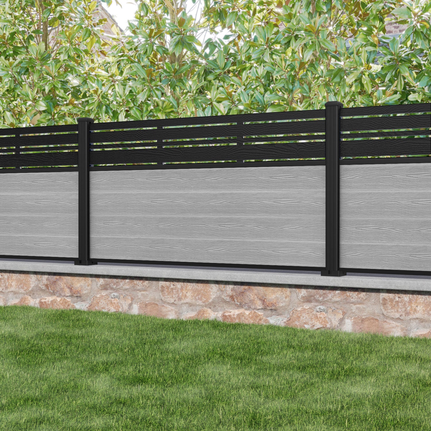 Classic Linea Fence Panel - Light Grey - with our aluminium posts