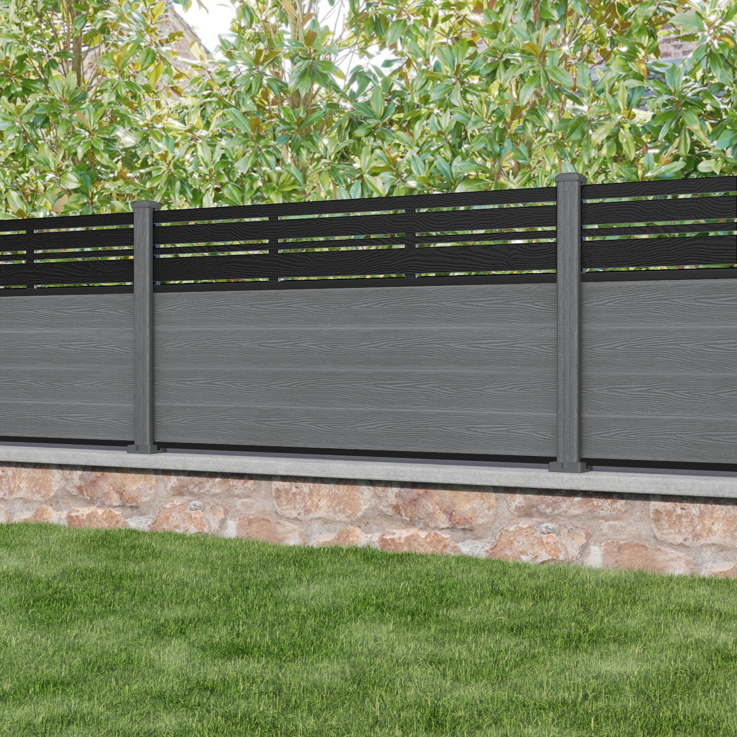 Classic Linea Fence Panel - Mid Grey - with our composite posts