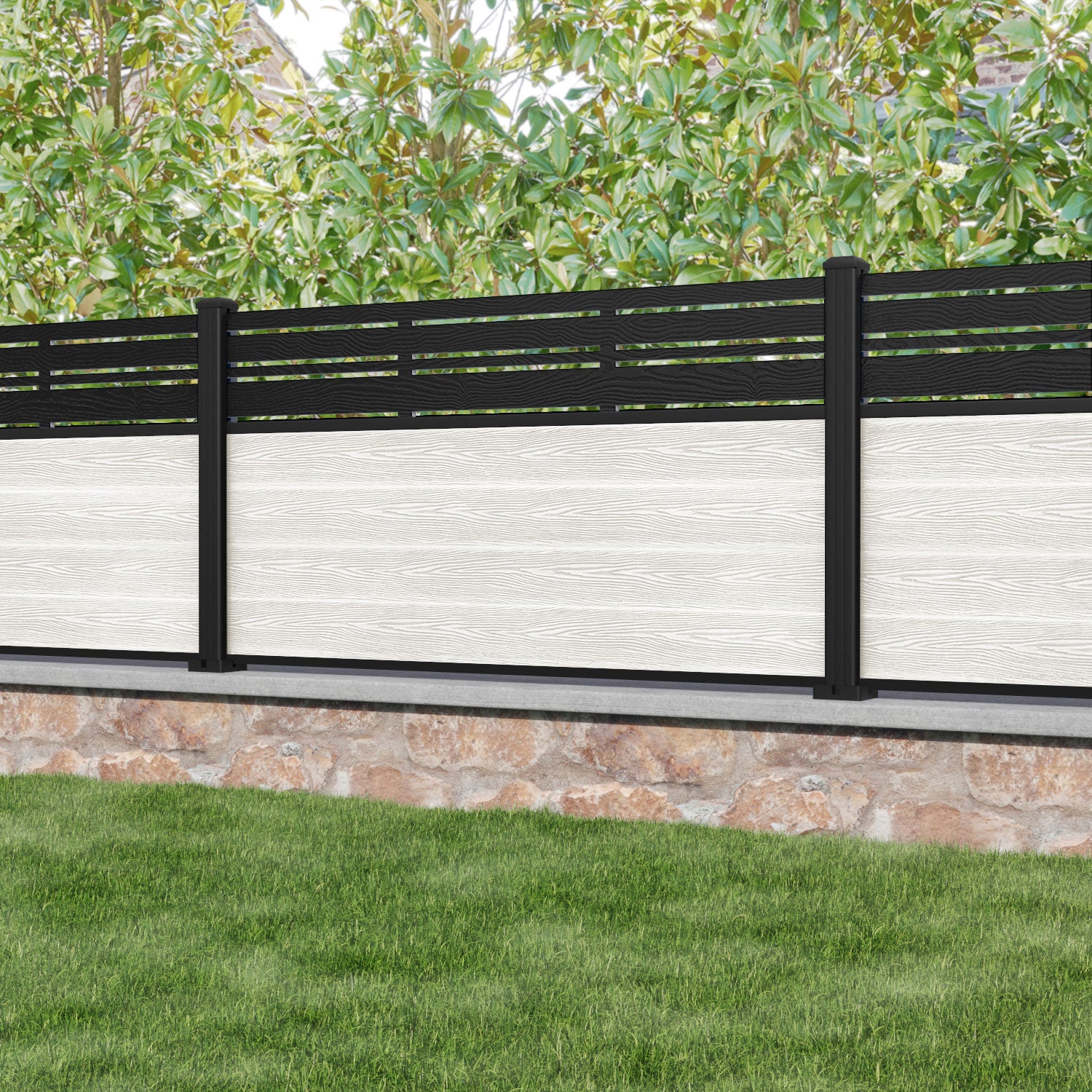 Classic Linea Fence Panel - Light Stone - with our aluminium posts