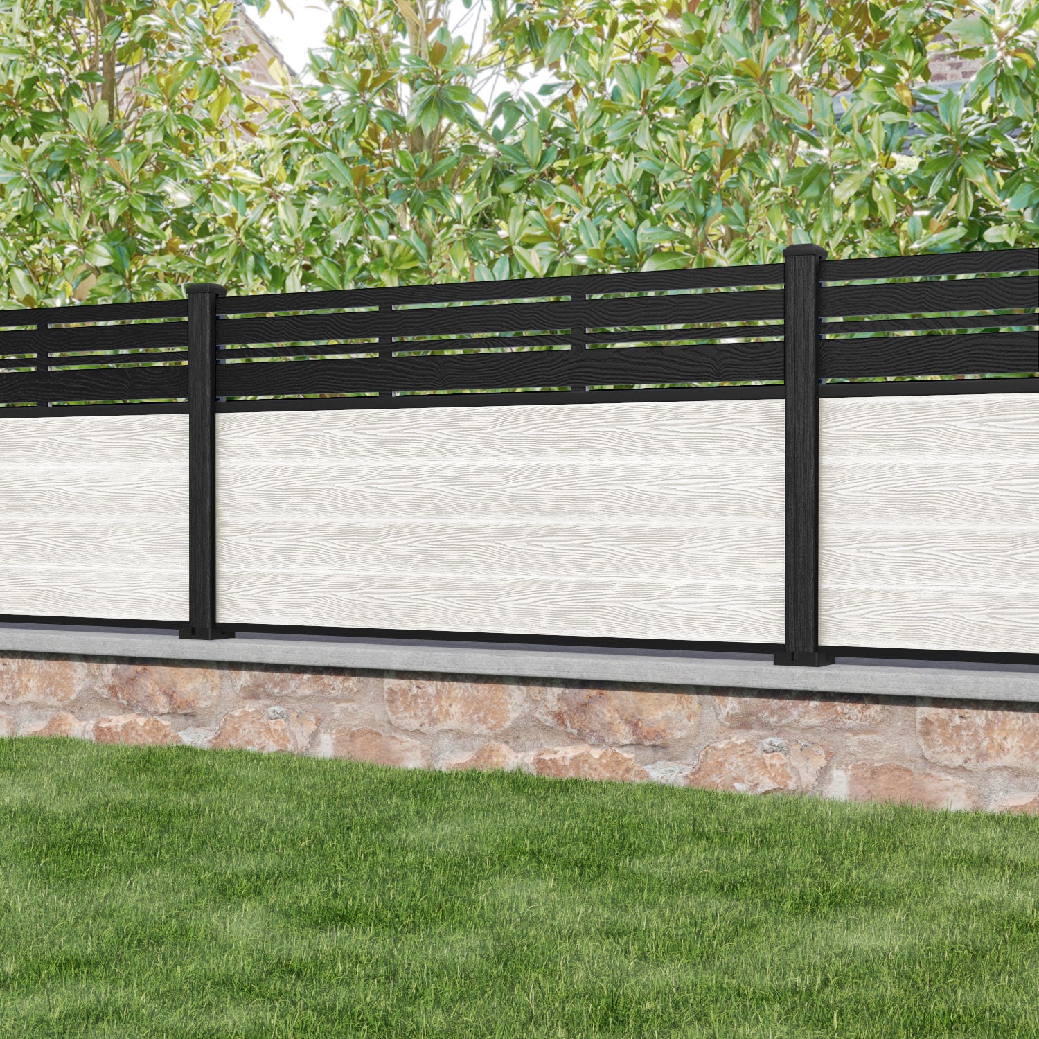 Classic Linea Fence Panel - Light Stone - with our composite posts