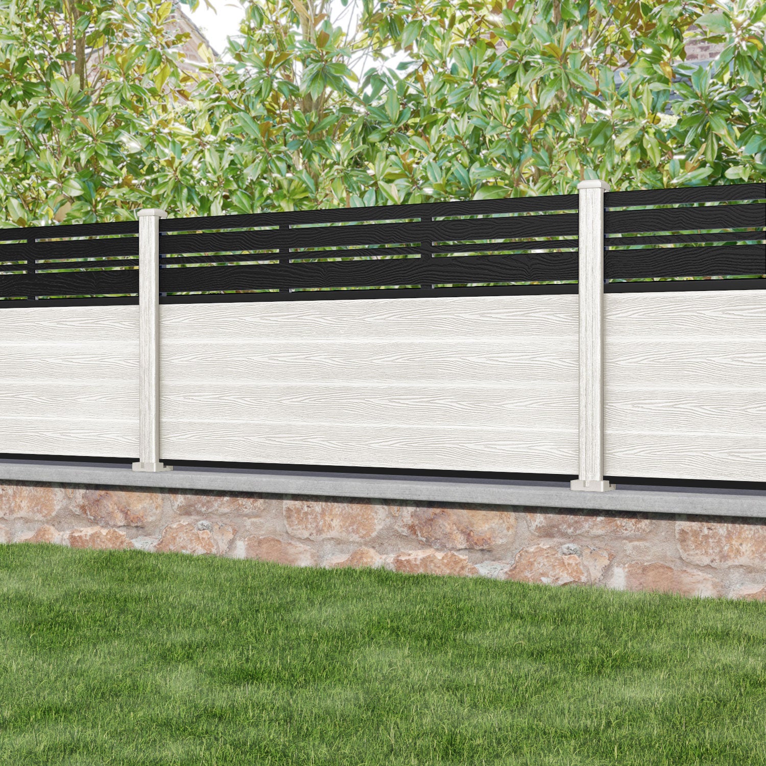Classic Linea Fence Panel - Light Stone - with our composite posts