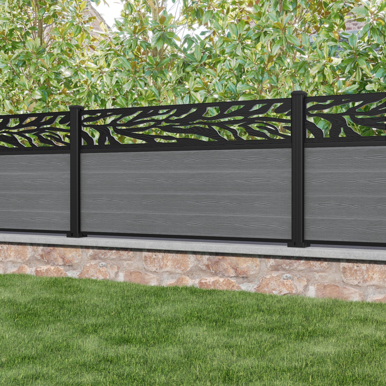 Classic Malawi Fence Panel - Mid Grey - with our aluminium posts