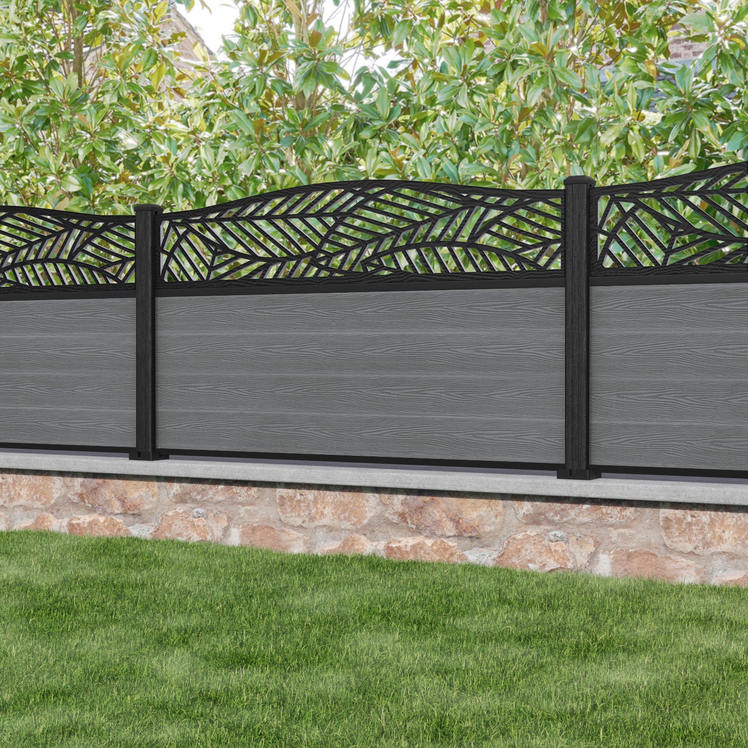 Classic Habitat Curved Top Fence Panel - Mid Grey - with our composite posts