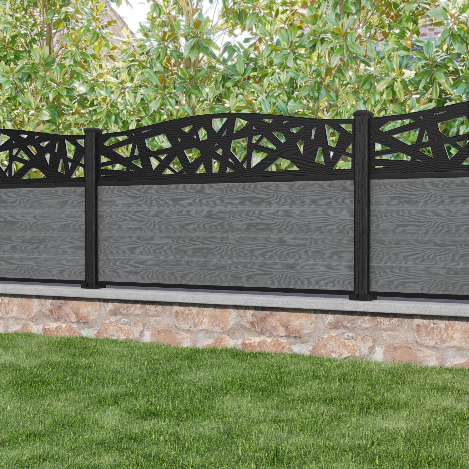 Classic Prism Curved Top Fence Panel - Mid Grey - with our composite posts