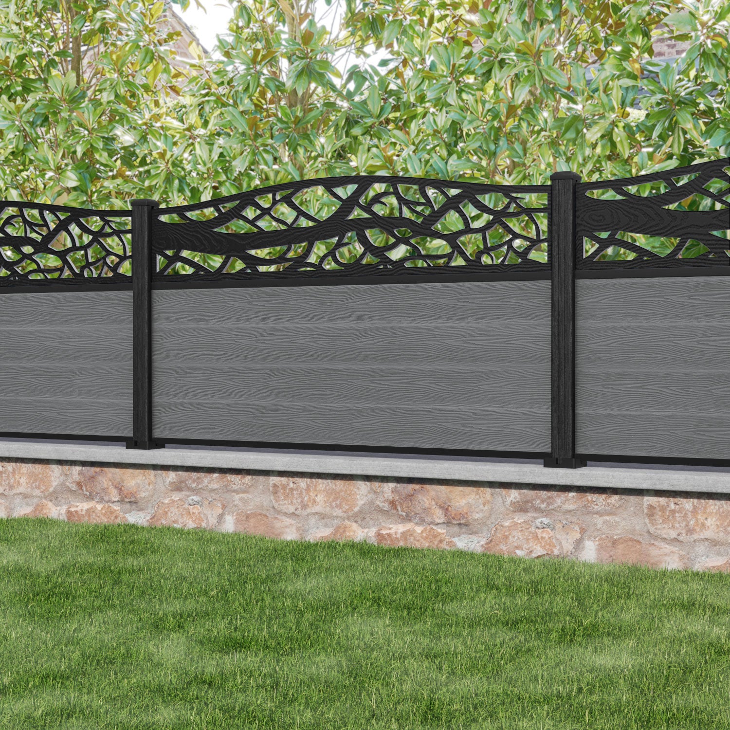 Classic Twilight Curved Top Fence Panel - Mid Grey - with our composite posts