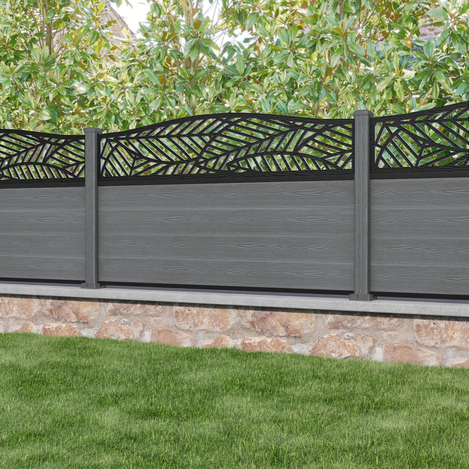 Classic Habitat Curved Top Fence Panel - Mid Grey - with our composite posts