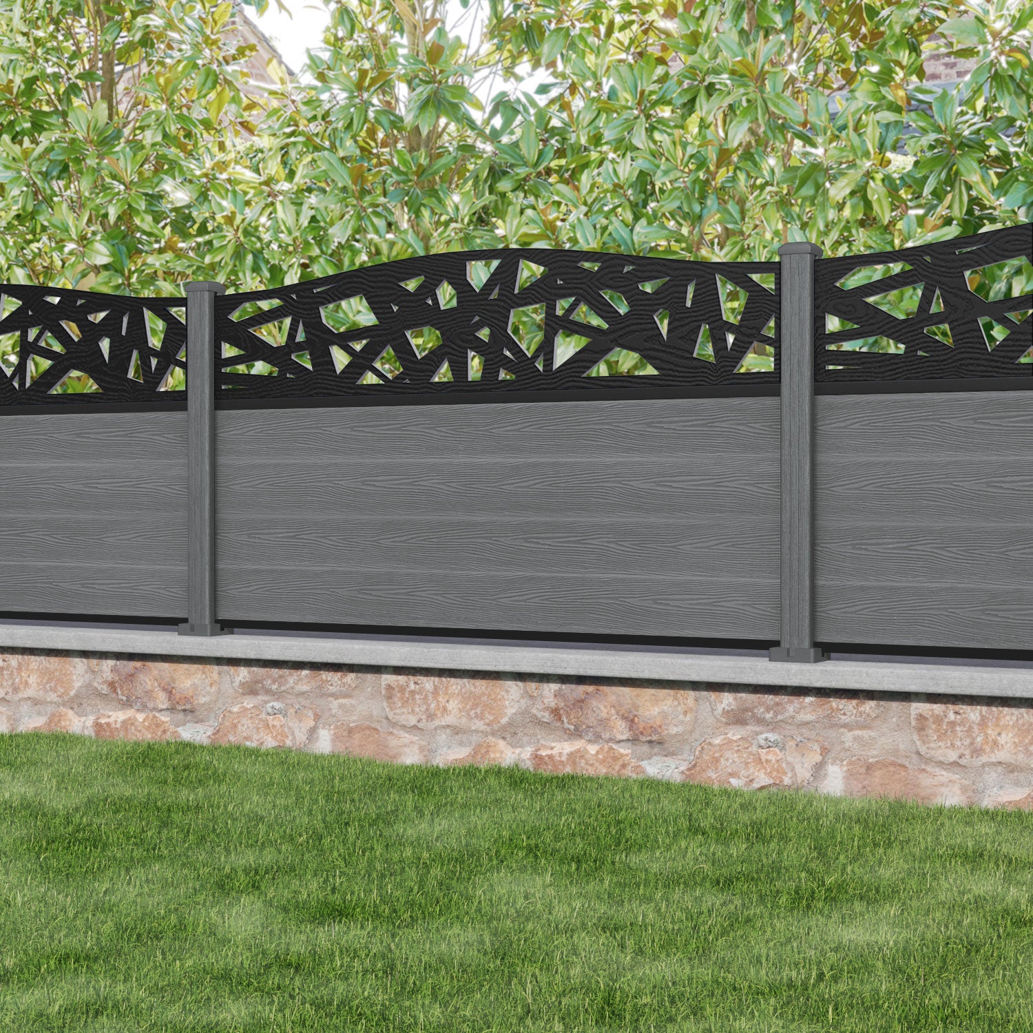 Classic Prism Curved Top Fence Panel - Mid Grey - with our composite posts