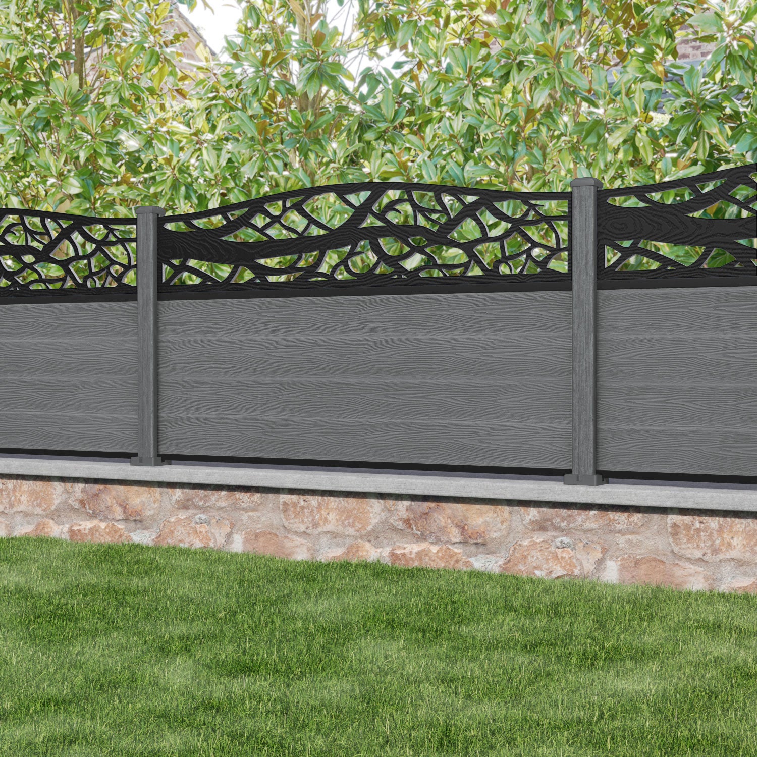 Classic Twilight Curved Top Fence Panel - Mid Grey - with our composite posts
